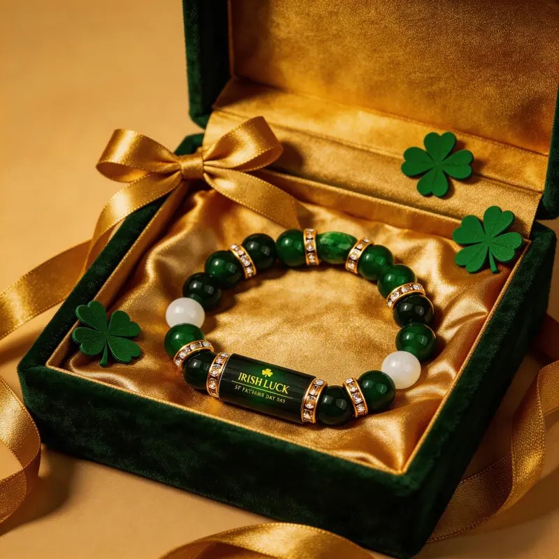 Red Clover Flower - Pulsera de Ágata Verde con Trébol