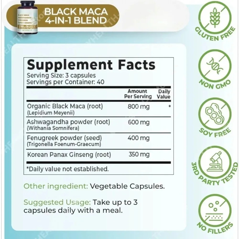 Cápsulas 4 en 1 de Maca Negra  - Valerian Root Capsule reseña y precio